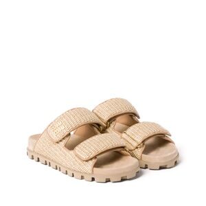 MIU MIU Beige Raffia Slide Sandals